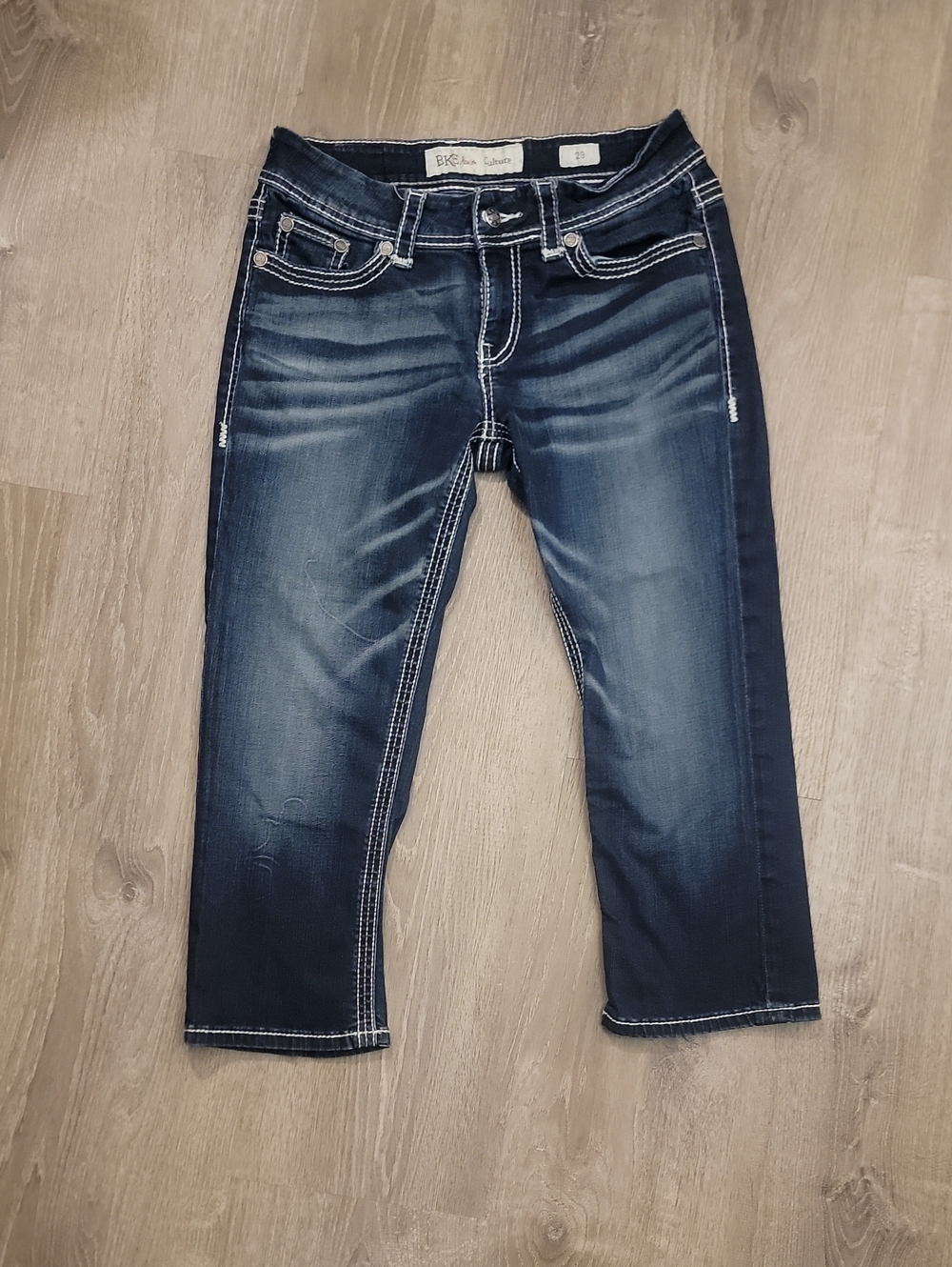 BKE Women's Indigo Cropped Jeans with White Stitching Culture Size 29
